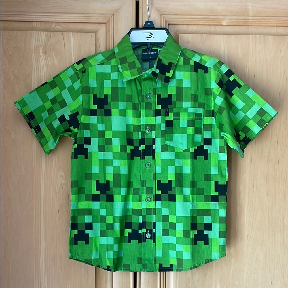 Minecraft Pixel Pattern Kids Button Down Shirt